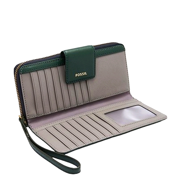 Fossil Madison Pine Green Leather Zip Clutch Wallet - Picture 3 of 5